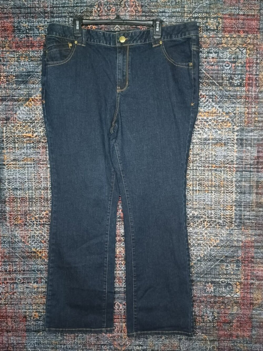lane Bryant womens dark distressed Genius Fit stretch slim boot jeans 26x32 EUC